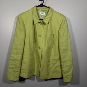 Chartreuse Linen Blazer Talbots Irish Linen Jacket Quiet Luxury‎ Trend sz 14w